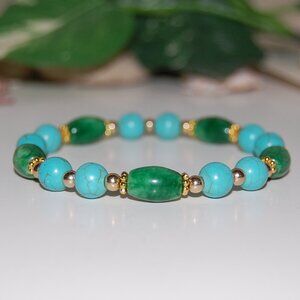 Jade Bracelet,Jade and Turquoise Beads,Gemstone Handmade Bracelet